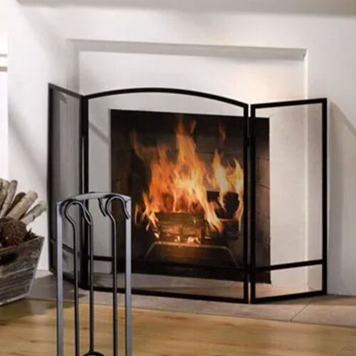 Panacea 3-Panel Double Bar Arch Fireplace Screen - Black Perspective: bottom