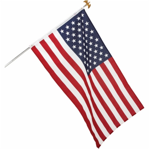 3 x 5 Foot Polycotton US American Flag Kit with 6 Foot Steel Pole and Bracket 