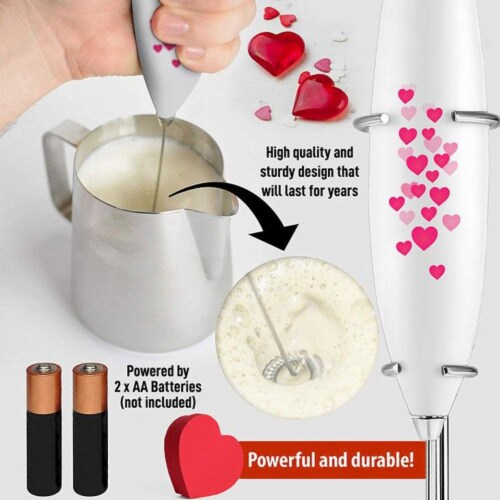 Zulay Kitchen MILK BOSS Milk Frother With Stand - Hearts Perspective: bottom