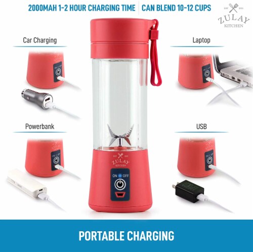 Zulay Kitchen Portable Blender - USB Rechargeable Portable For Travel - Red Perspective: bottom