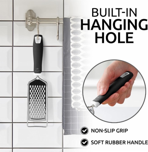 Zulay Kitchen Professional Stainless Steel Flat Handheld Cheese Grater - Black Perspective: bottom