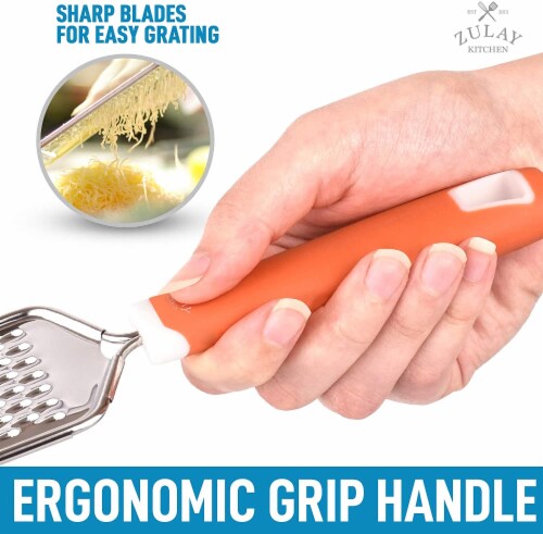 Zulay Kitchen Professional Stainless Steel Flat Handheld Cheese Grater - Orange Perspective: bottom