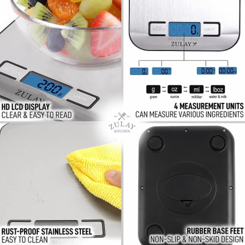 Zulay Kitchen Precision Digital Food Scale Weight Grams and Oz, LB, KG, ML,  1 - Baker's