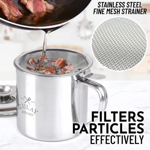 Stainless Steel Grease Container with Strainer, Bacon Grease