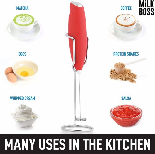 Zulay Kitchen Milk Boss Milk Frother With Holster Stand - Red Perspective: bottom