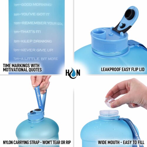 Zulay Kitchen Hydration Nation Water Bottle With Motivational Time Reminder - Ombre Blue Perspective: bottom