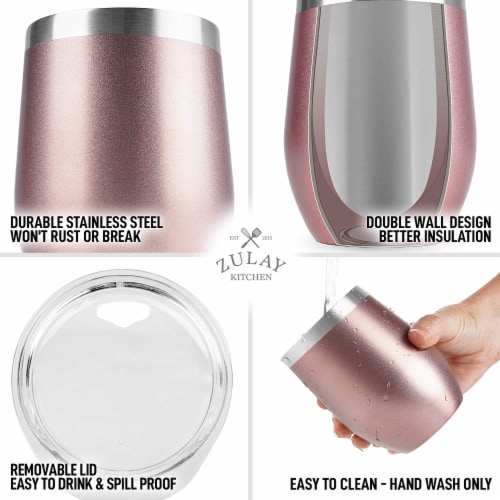 Zulay Kitchen 12oz Insulated Wine Tumbler With Lid (Rose Gold) Perspective: bottom
