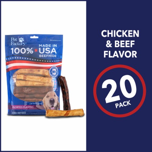 Pet Factory Made in USA Beefhide Chip Rolls Assorted Flavors (Beef & Chicken) - 5", 20 Count Perspective: bottom