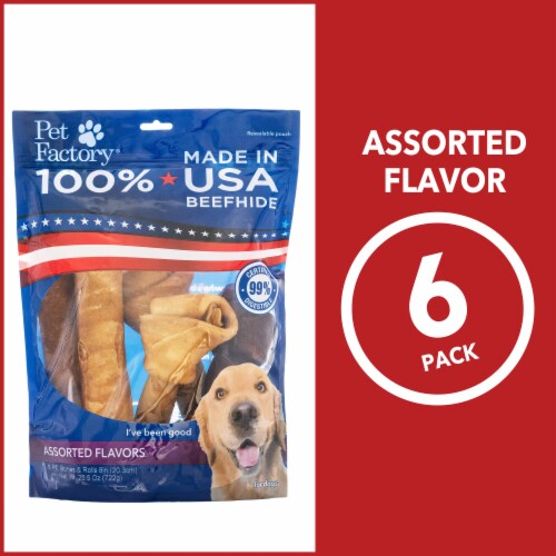 Pet Factory Made in USA Beefhide (3 Bones, 3 Rolls), (Beef & Chicken) - 8-9", 6 Ct Perspective: bottom