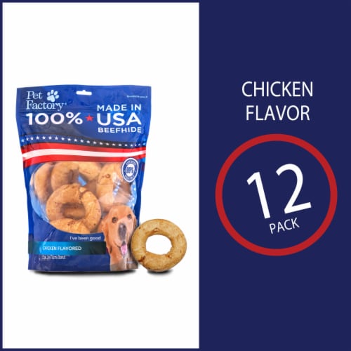 Pet Factory Made in USA Beefhide Donuts Chicken Flavored - 3", 12 Count Perspective: bottom