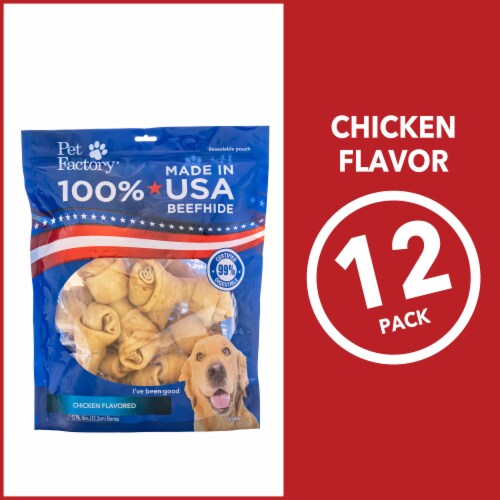 Pet Factory Made in USA Beefhide Bones Chicken Flavored - 6", 12 Count Perspective: bottom