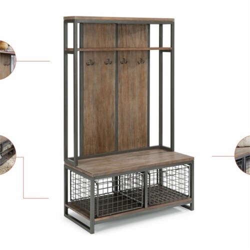 Homestyles Barnside Wood Hall Tree in Gray Perspective: bottom