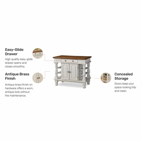 Homestyles Americana Off White Wood Kitchen Island with Storage and Open Shelves Perspective: bottom