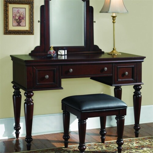 Homestyles Lafayette Wood Vanity Bench in Brown Perspective: bottom
