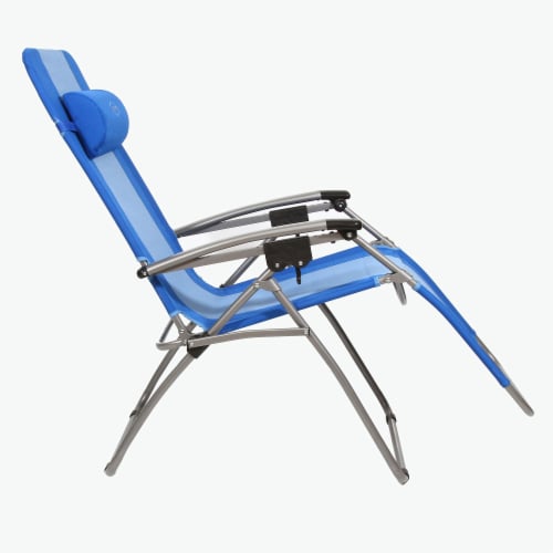 Kamp-Rite Outdoor Folding Reclining Zero Gravity Chair w/ Headrest Pillow, Blue Perspective: bottom