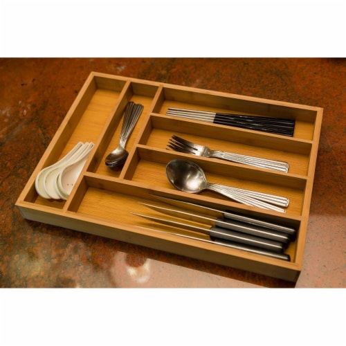 Large Silverware Drawer Organizer, Bamboo-Like Drawer Divider (17 x 12 x 2 In) Perspective: bottom