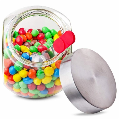 58 Ounce Glass Penny Jar with Magnetic Stainless Steel Lid and Scoop for Food Storage Perspective: bottom