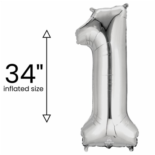SILVER NUMBER 1 Helium Filled Balloon - 34 inches BIG Perspective: bottom