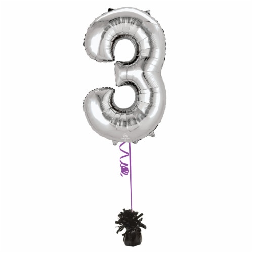 SILVER NUMBER 3 Helium Filled Balloon - 34 inches BIG Perspective: bottom