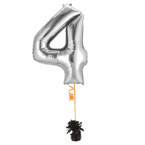 SILVER NUMBER 4 Helium Filled Balloon - 34 inches BIG Perspective: bottom