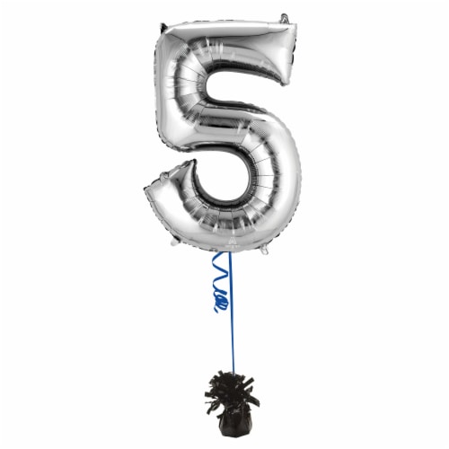SILVER NUMBER 5 Helium Filled Balloon - 34 inches BIG Perspective: bottom