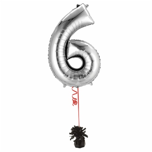 SILVER NUMBER 6 Helium Filled Balloon - 34 inches BIG Perspective: bottom