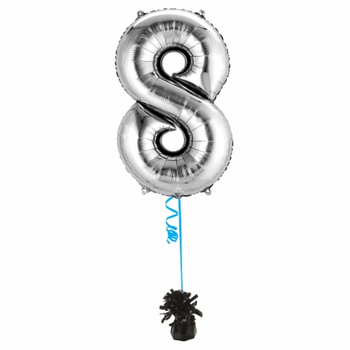 SILVER NUMBER 8 Helium Filled Balloon - 34 inches BIG Perspective: bottom