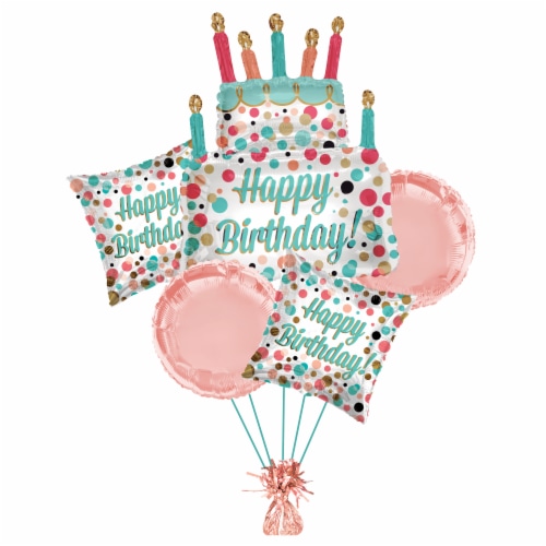 Happy Birthday Cake Helium Filled Balloon Bouquet Perspective: bottom