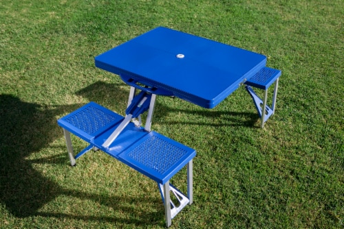 Picnic Table Portable Folding Table with Seats, Royal Blue Perspective: bottom