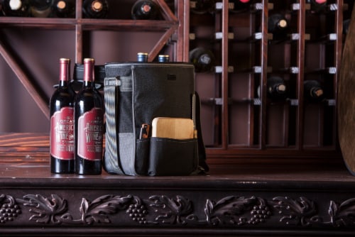 Duet Wine & Cheese Tote, Black with Gray Accents Perspective: bottom