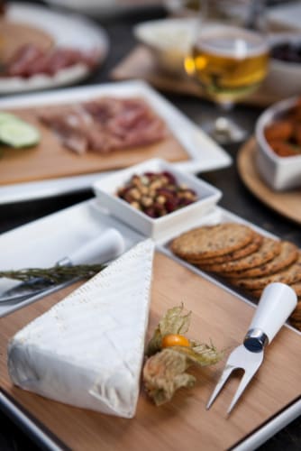Peninsula Cutting Board & Serving Tray, Bamboo & White Porcelain Perspective: bottom