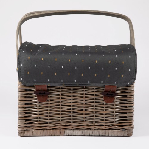 Kabrio Wine & Cheese Picnic Basket, Gray with Gold Accents Perspective: bottom