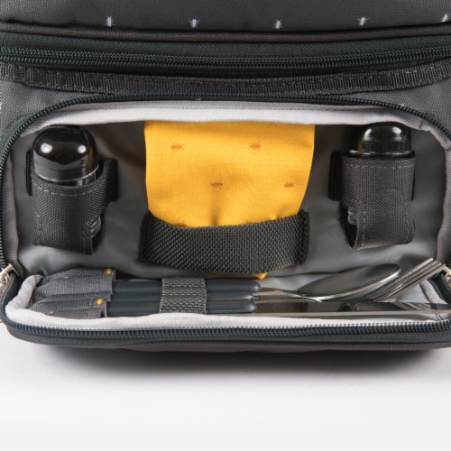 Pranzo Lunch Cooler Bag, Gray with Gold Accents Perspective: bottom