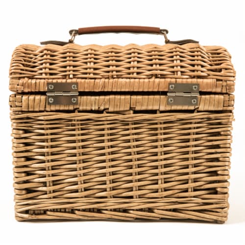 Napa Wine & Cheese Picnic Basket, Purple with Coral Pattern Perspective: bottom