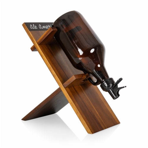 Growler Stand with 64oz Glass Growler, Acacia Wood Perspective: bottom