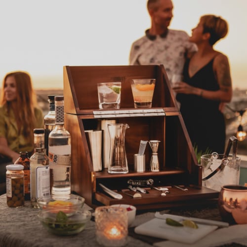 Tampa Bay Buccaneers - Madison Acacia Tabletop Bar Set Perspective: bottom