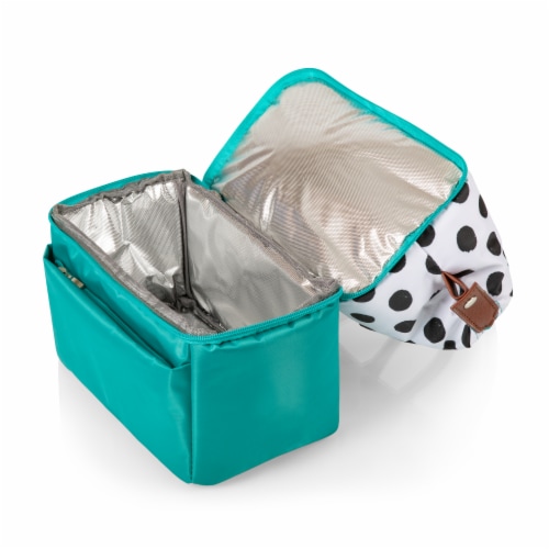 Urban Lunch Bag, Teal with Polka Dot Pattern Perspective: bottom