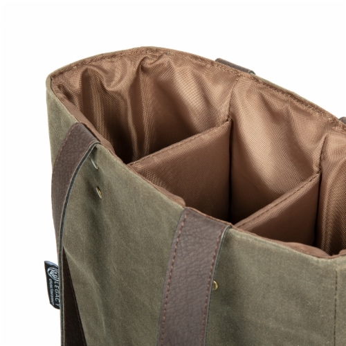 3 Bottle Insulated Wine Cooler Bag, Khaki Green with Beige Accents Perspective: bottom