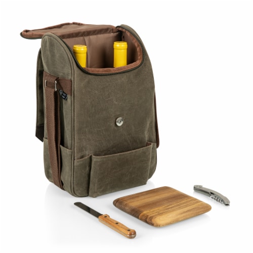 2 Bottle Insulated Wine & Cheese Cooler with Cheese Board, Knife & Corkscrew, Khaki Green Perspective: bottom