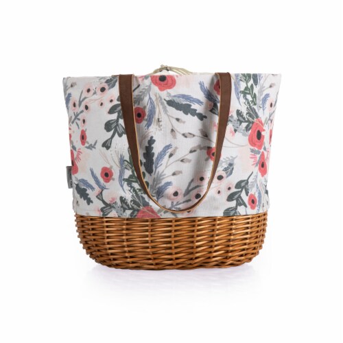 Coronado Canvas and Willow Basket Tote, Floral Pattern Perspective: bottom