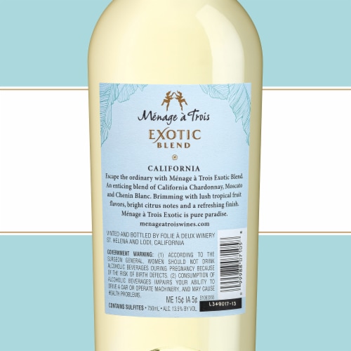 Menage a Trois Exotic White Blend California White Wine 750 ml Perspective: bottom