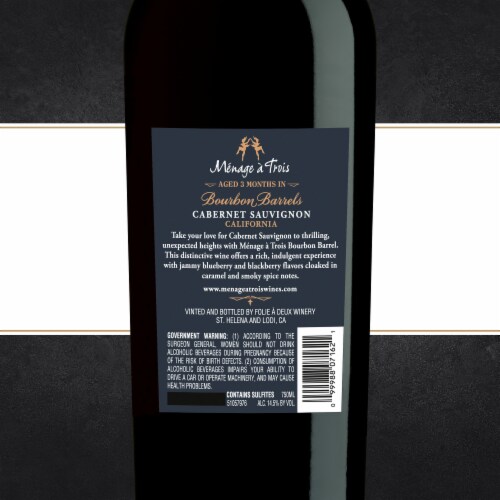 Menage a Trois Bourbon Barrel Cabernet Sauvignon California Red Wine 750 ml Perspective: bottom