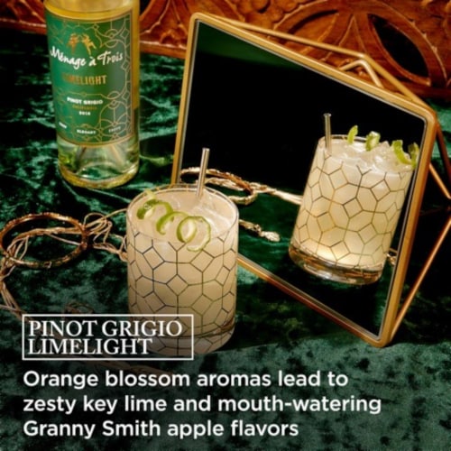Menage a Trois Limelight Pinot Grigio California White Wine 750 ml Perspective: bottom