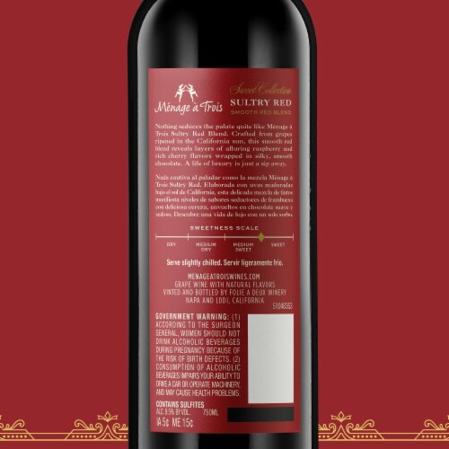 Menage a Trois Sultry California Red Wine 750 ml Perspective: bottom