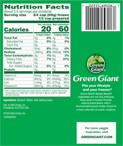 Green Giant Simply Steam Chopped Spinach Perspective: bottom