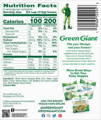 Green Giant Simply Steam Shoepeg White Corn & Butter Sauce, Lightly Sauced Frozen Vegetables, 8 oz Perspective: bottom