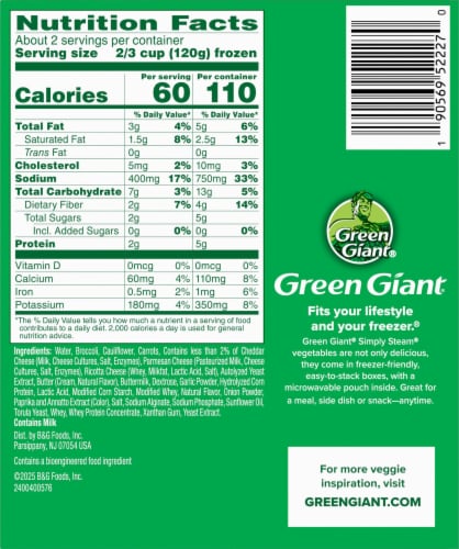 Green Giant Simply Steam Sauced Broccoli Cauliflower Carrots & Cheese Sauce Perspective: bottom