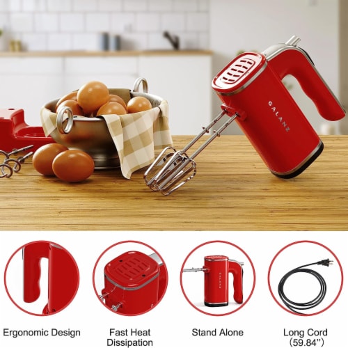 Galanz 5 Speed 150 Watt Retro Hand Mixer with Storage Base in Hot Rod Red One Size QFC