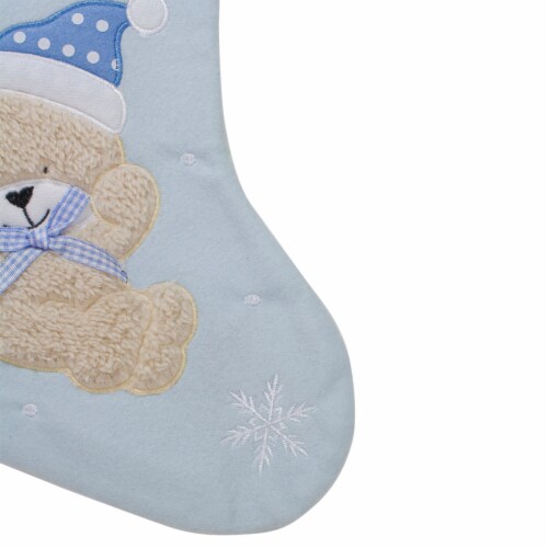 Northlight 19 Blue and White Baby's 1st Christmas Embroidered Teddy Bear Christmas Stocking Perspective: bottom