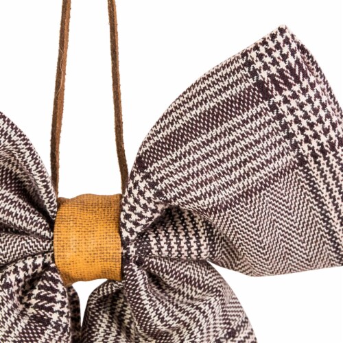 Northlight 7.5 Brown and Cream Houndstooth Plaid Christmas Bow Decoration Perspective: bottom